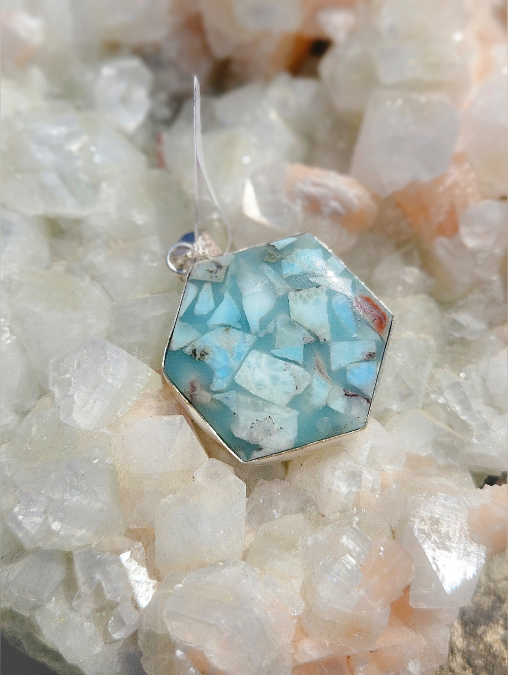 NWT COPPER LARIMAR 925 SILVER PENDANT